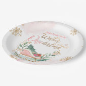 ウィンターオネダーランドパーティーガールピンクスノウ誕生日 ペーパープレート (アングル)