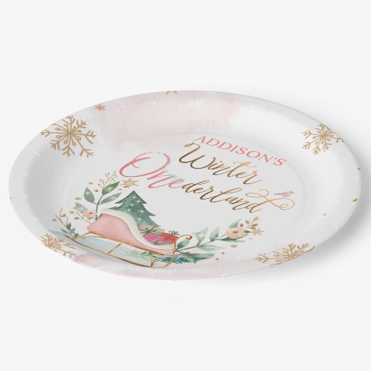 ウィンターオネダーランドパーティーガールピンクスノウ誕生日 ペーパープレート (アングル)