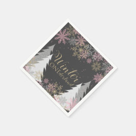 ウィンターオネダーランドパーティーナプキンスの最初の誕生日 スタンダードカクテルナプキン