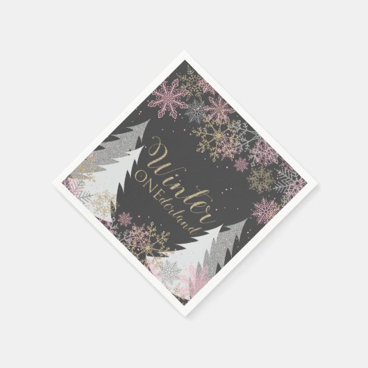 ウィンターオネダーランドパーティーナプキンスの最初の誕生日 スタンダードカクテルナプキン (角)