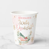 ウィンターオネダーランドパーティーピンク金ゴールドガール誕生日 紙コップ (正面)