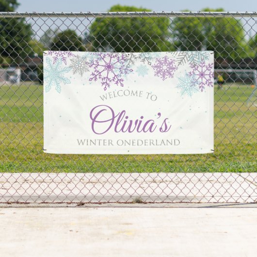 ウィンターオネダーランドパープルブルー誕生日へようこそ 横断幕 (インサイチュ)