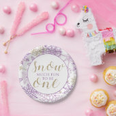 ウィンターオネダーランドパープル&金ゴールドスノーフレークプレート ペーパープレート (パーティー)