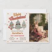 ウィンターオネダーランドヒッパイクリスマスツリー誕生日 招待状 (正面)