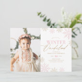 ウィンターオネダーランドピンクグリッター1stバースデーフォト 招待状 (スタンド正面)