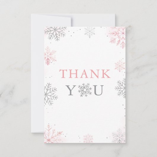 ウィンターオネダーランドピンクシルバーグリッター1st Birthday サンキューカード (正面)