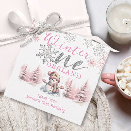 ウィンターオネダーランドピンクシルバーグリッター1st Birthday フェイバータグ