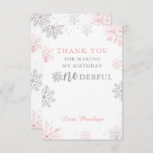 ウィンターオネダーランドピンクシルバーファースト誕生日 サンキューカード (正面/裏面)