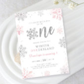 ウィンターオネダーランドピンクシルバーファースト誕生日 招待状