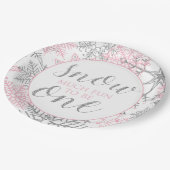 ウィンターオネダーランドピンクシルバー1歳のパーティー ペーパープレート (アングル)