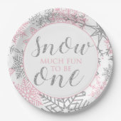 ウィンターオネダーランドピンクシルバー1歳のパーティー ペーパープレート (正面)