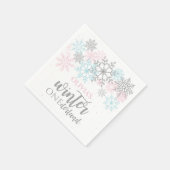 ウィンターオネダーランドピンクブルーシルバーグリッター スタンダードカクテルナプキン (角)