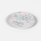 ウィンターオネダーランドピンクブルーシルバーグリッター ペーパープレート (アングル)