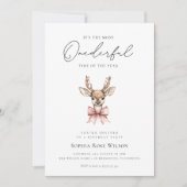 ウィンターオネダーランドピンクボウクリスマス誕生日 招待状 (正面)