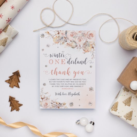 ウィンターオネダーランドピンク金ゴールド誕生日 サンキューカード
