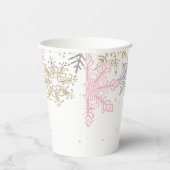 ウィンターオネダーランドピンク金ゴールド雪片誕生日 紙コップ (右)