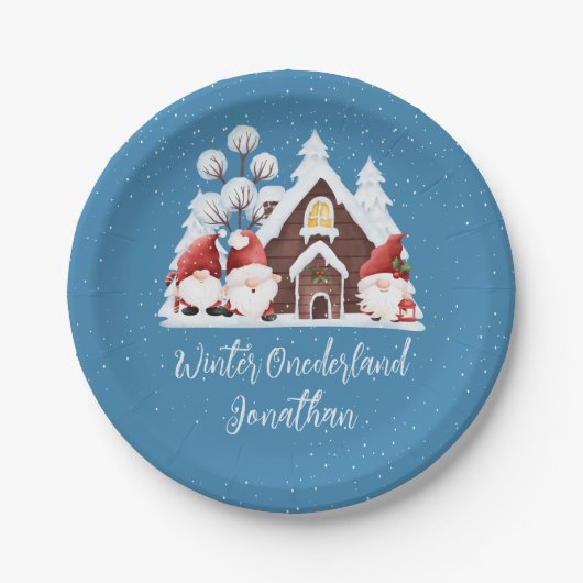 ウィンターオネダーランドファースト誕生日かわいい格言 ペーパープレート (正面)