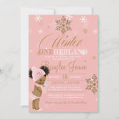 ウィンターオネダーランドファースト誕生日アフロープフスベビー 招待状 (正面)