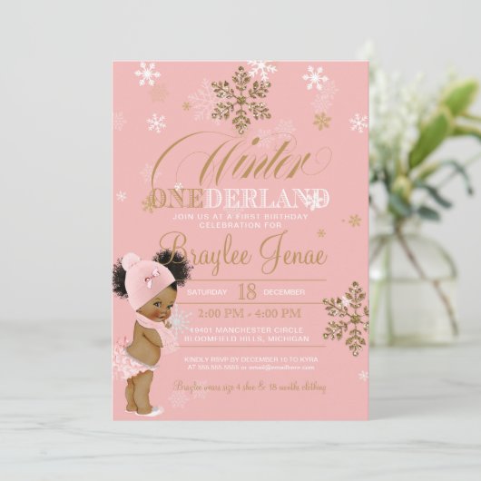 ウィンターオネダーランドファースト誕生日アフロープフスベビー 招待状 (スタンド正面)