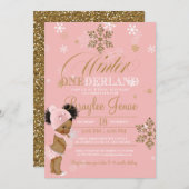 ウィンターオネダーランドファースト誕生日アフロープフスベビー 招待状 (正面/裏面)