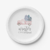 ウィンターオネダーランドファースト誕生日ピンクのトラック ペーパープレート (正面)