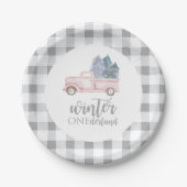 ウィンターオネダーランドファースト誕生日ピンクのトラック ペーパープレート (正面)