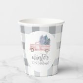 ウィンターオネダーランドファースト誕生日ピンクのトラック 紙コップ (正面)