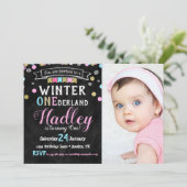 ウィンターオネダーランドファースト誕生日フォト招待状 招待状 (スタンド正面)