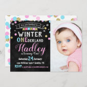 ウィンターオネダーランドファースト誕生日フォト招待状 招待状 (正面/裏面)