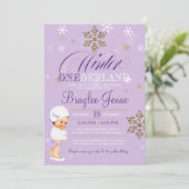 ウィンターオネダーランドファースト誕生日ブルネットベビー 招待状 (スタンド正面)