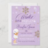 ウィンターオネダーランドファースト誕生日ブロンドベビーガール 招待状 (正面)