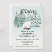 ウィンターオネダーランドファースト誕生日ベアーオンスリー 招待状 (正面)