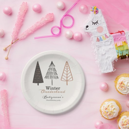 ウィンターオネダーランドファースト誕生日ボホミニマリスト ペーパープレート (パーティー)