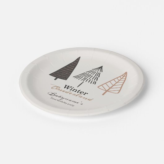 ウィンターオネダーランドファースト誕生日ボホミニマリスト ペーパープレート (アングル)