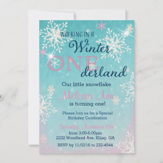 ウィンターオネダーランドファースト誕生日募集 招待状 (正面)