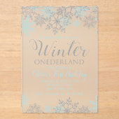 ウィンターオネダーランドファースト誕生日招待状ブルー アクリル招待状 (正面)