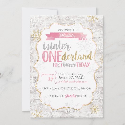 ウィンターオネダーランドファースト誕生日招待状 招待状 (正面)