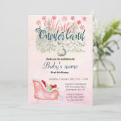 ウィンターオネダーランドファースト誕生日雪だるまピンク 招待状 (スタンド正面)