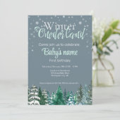 ウィンターオネダーランドファースト誕生日雪の森の星 招待状 (スタンド正面)