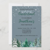 ウィンターオネダーランドファースト誕生日雪の風景 招待状 (正面)