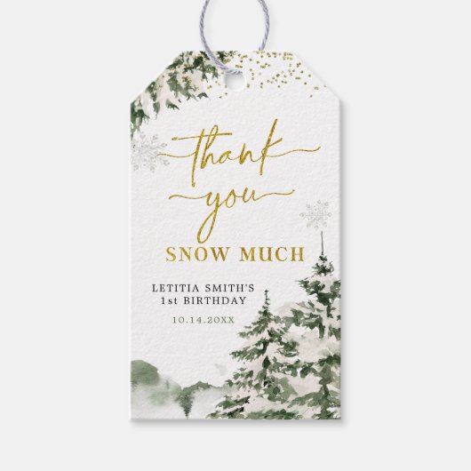 ウィンターオネダーランドフォレストファースト誕生日サンキュー ギフトタグ (正面)