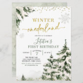 ウィンターオネダーランドフォレストファースト誕生日招待状 招待状 (正面/裏面)