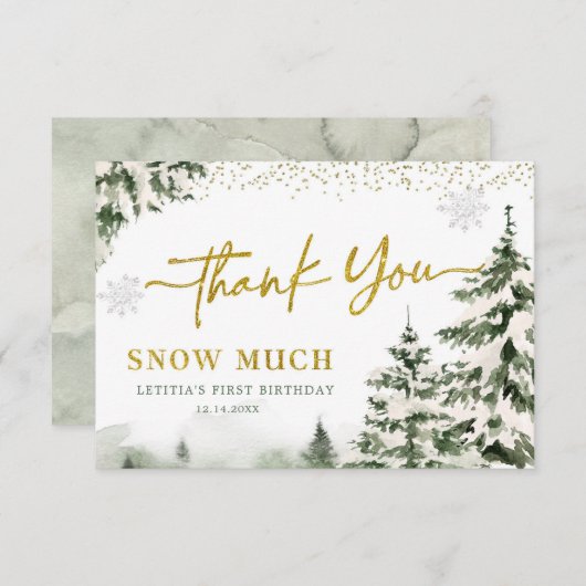 ウィンターオネダーランドフォレストファースト誕生日 サンキューカード (正面/裏面)