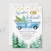 ウィンターオネダーランドブルークリスマストラック誕生日 招待状 (正面)