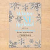 ウィンターオネダーランドブルーシルバースノーフレーク誕生日 アクリル招待状 (正面)