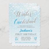ウィンターオネダーランドブルーボーイファースト誕生日パーティー 招待状 (正面/裏面)