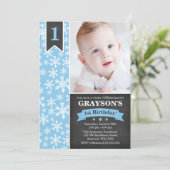 ウィンターオネダーランドブルーボーイ1st誕生日招待状 招待状 (スタンド正面)