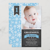 ウィンターオネダーランドブルーボーイ1st誕生日招待状 招待状 (正面/裏面)