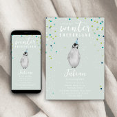 ウィンターオネダーランドブルー誕生日ペンギン紙吹雪 招待状