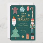 ウィンターオネダーランドホリデーファースト誕生日 招待状 (正面)